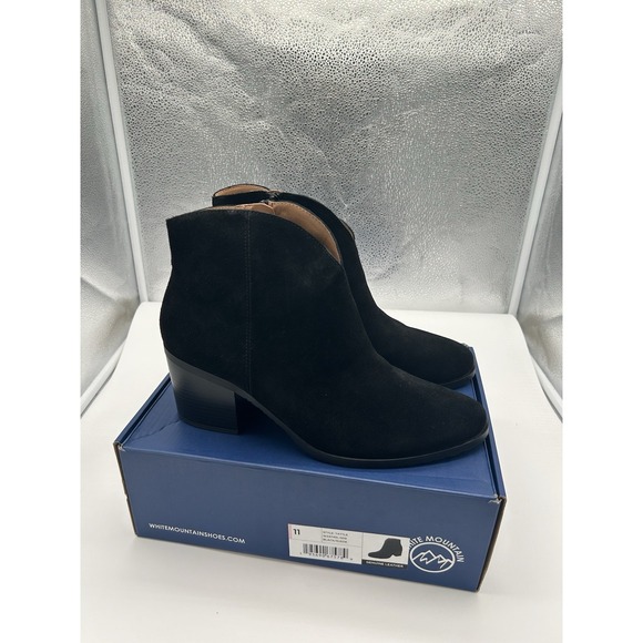 New White Mountain Tattle Suede Leather Block Heel Ankle Boots Black Size 11 - Picture 2 of 7